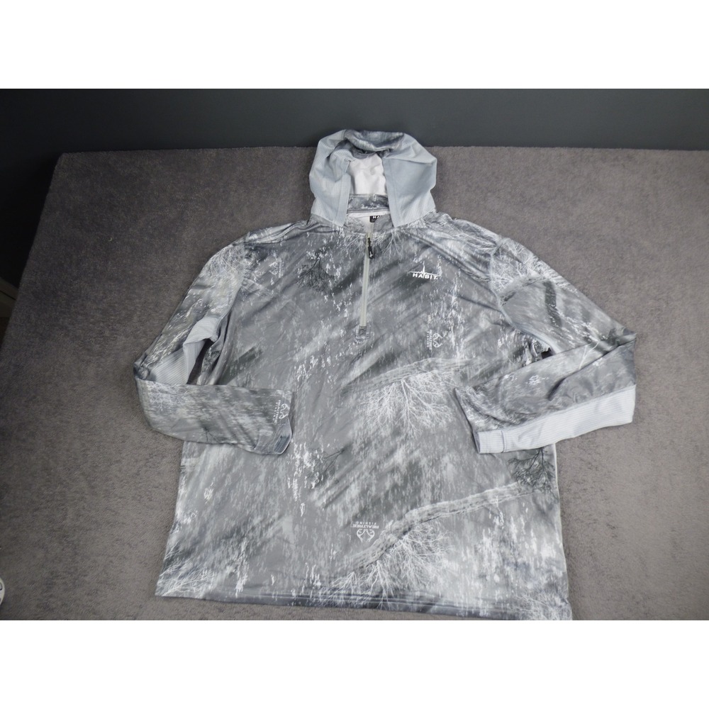 Habit Mens XL Realtree Fishing Camo Quarter Zip Performance Hoodie Gray Tech Tee